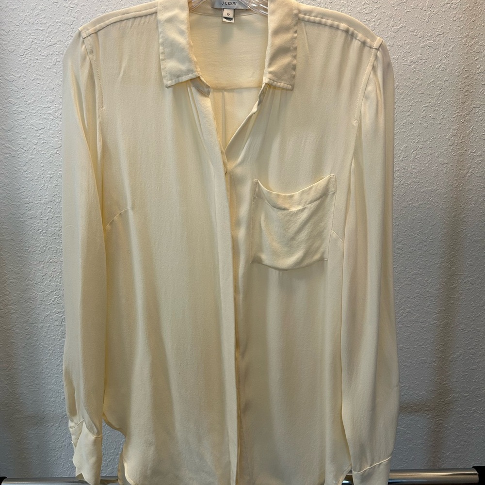 J Crew 100 % Silk Cream Button-Up Blouse